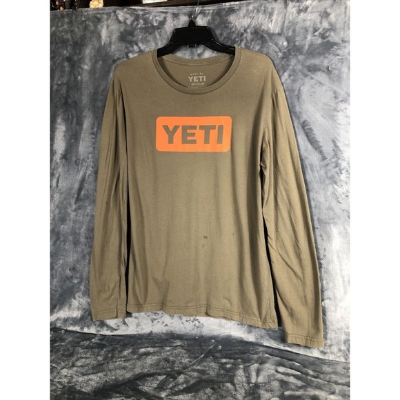 Yeti Coolers Logo Shirt Men's Long Sleeve Tee Shirt Green/Orange Adult Medium - Picture 2 of 7
